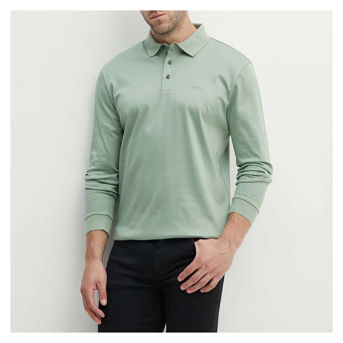 Sage Green Long Cotton Polo Shirt main product photo
