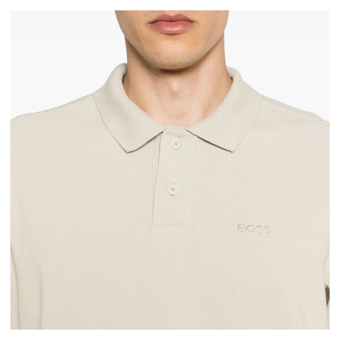 Ecru Long Embroidered Polo Shirt main product photo