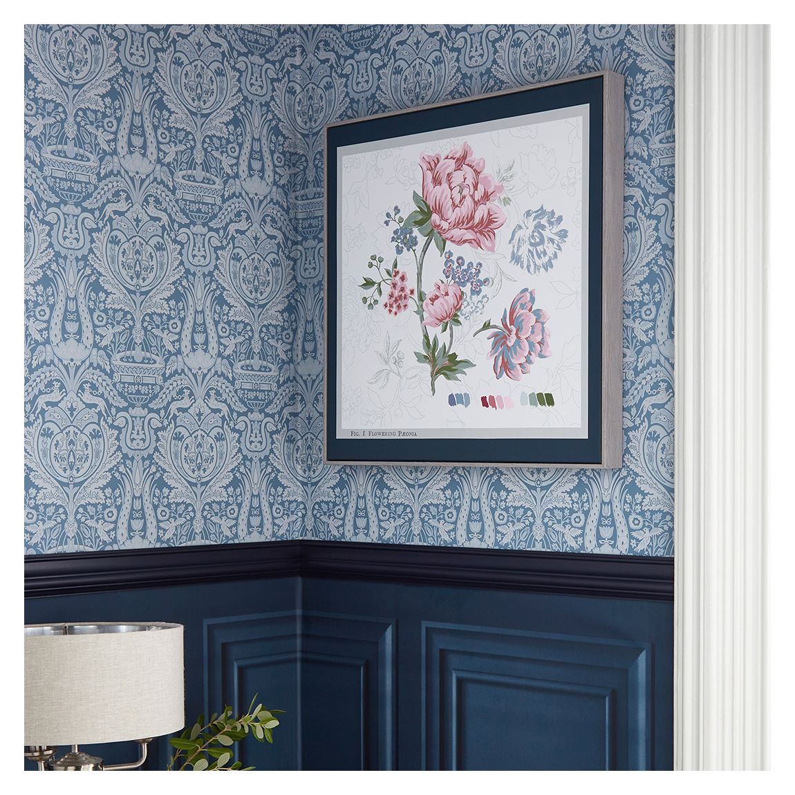 TAPESTRY FLORAL 60X60cm BOX FRAMED CANVAS WITH HAND PAINTED DETAIL. main product photo