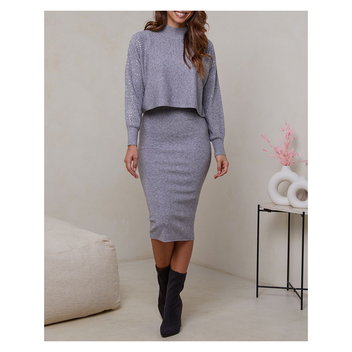Grey Sequin Cashmere Blend Dress main product photo