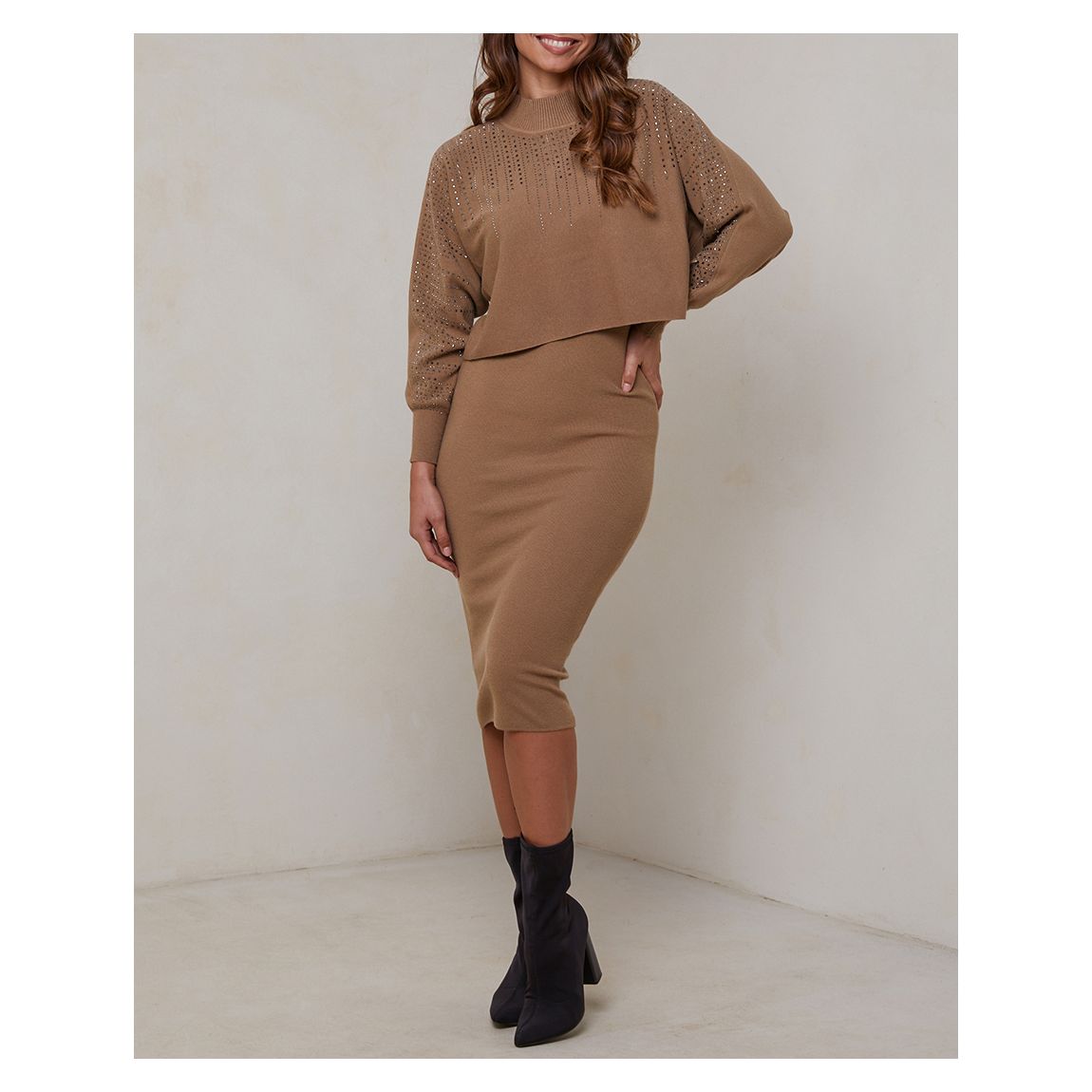Camel Sequin Cashmere Blend Dress main product photo