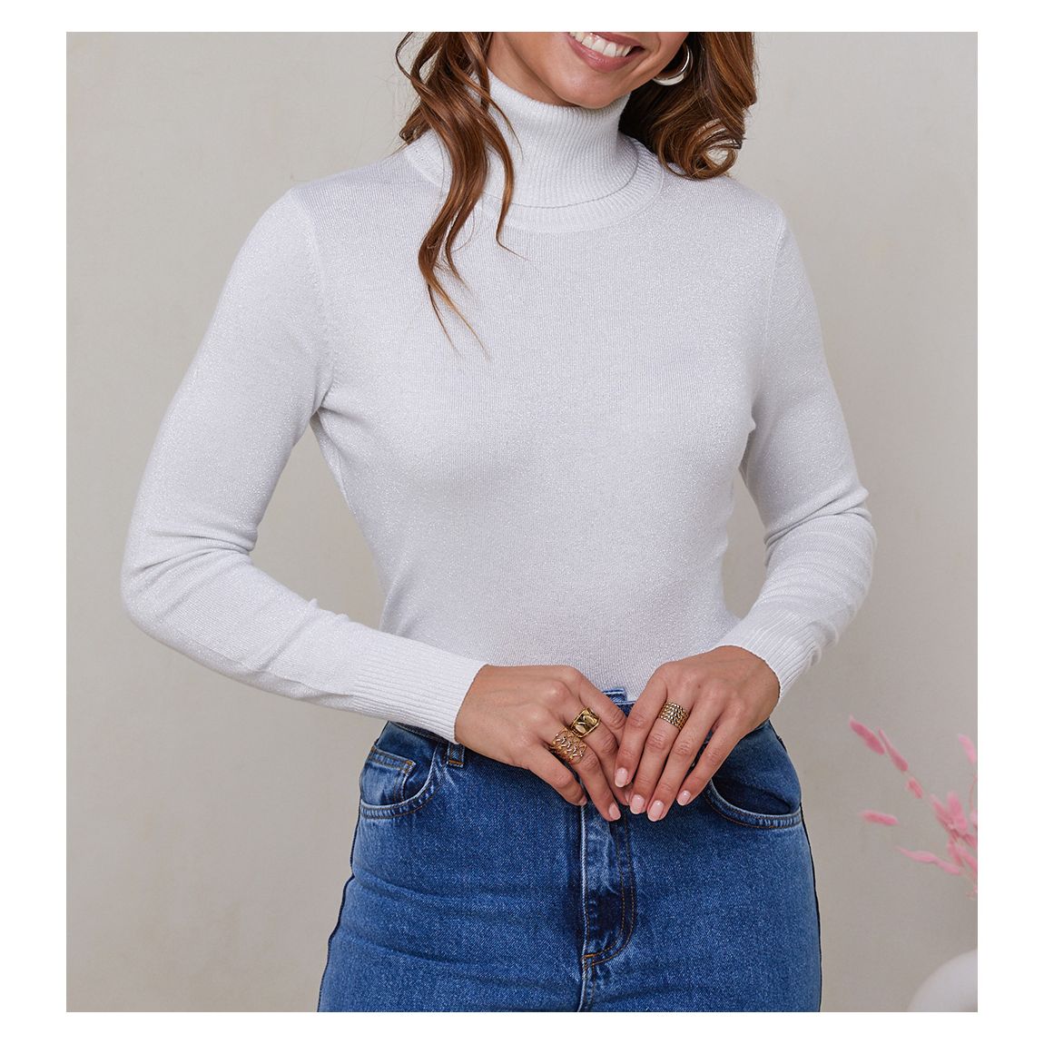 White Cashmere Blend Turtleneck Top main product photo