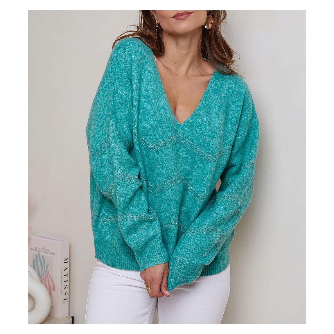 Teal Chevron Cashmere Blend Jumper main product photo