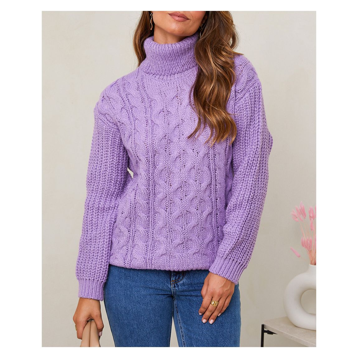 Lilac Cashmere Blend Cable Jumper main product photo