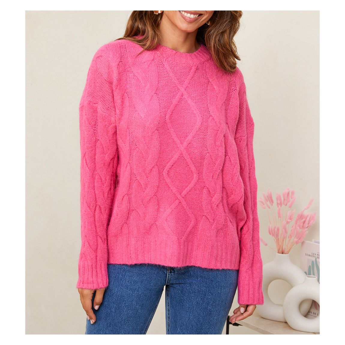 Pink Cashmere Blend Cable Jumper main product photo