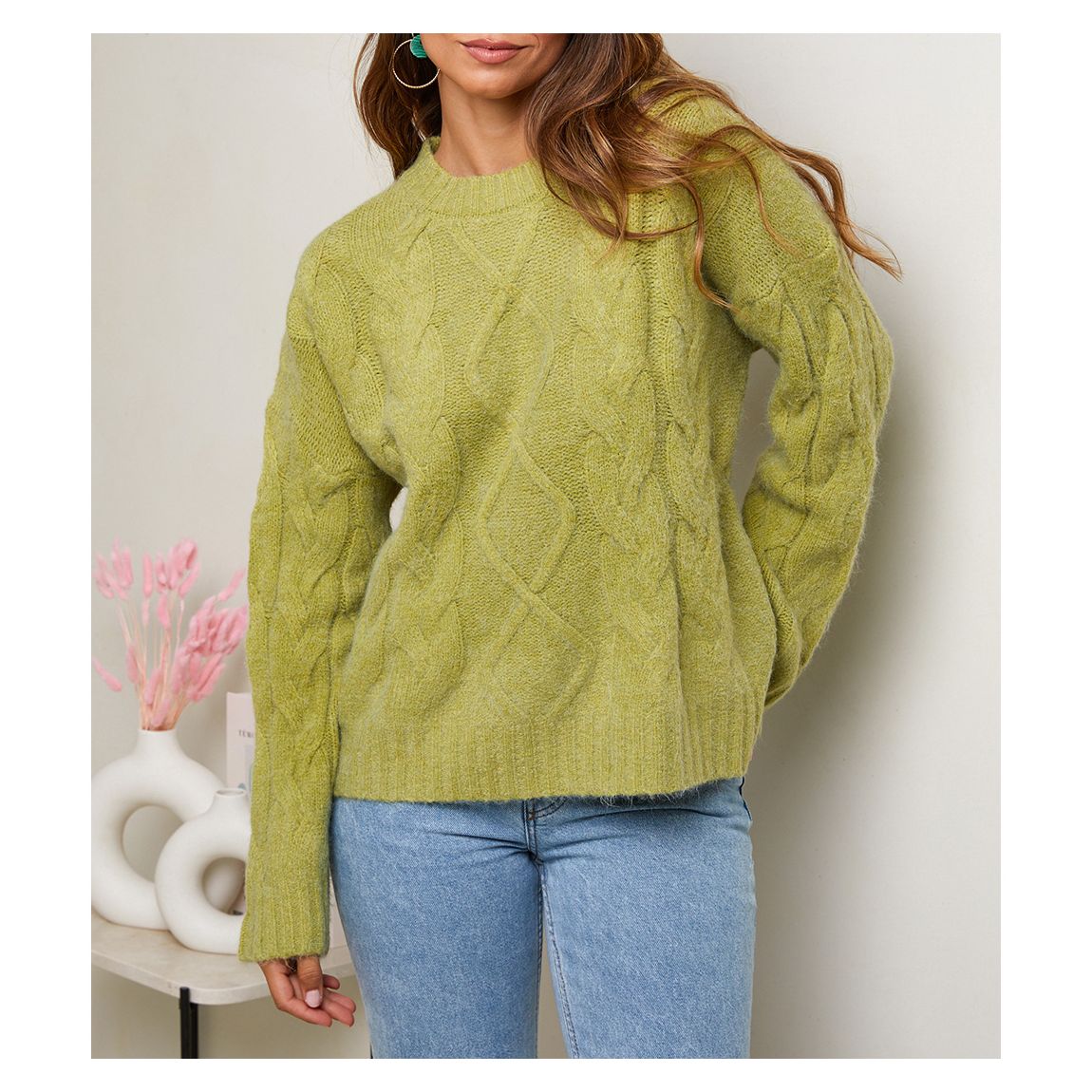 Green Cashmere Blend Cable Jumper main product photo