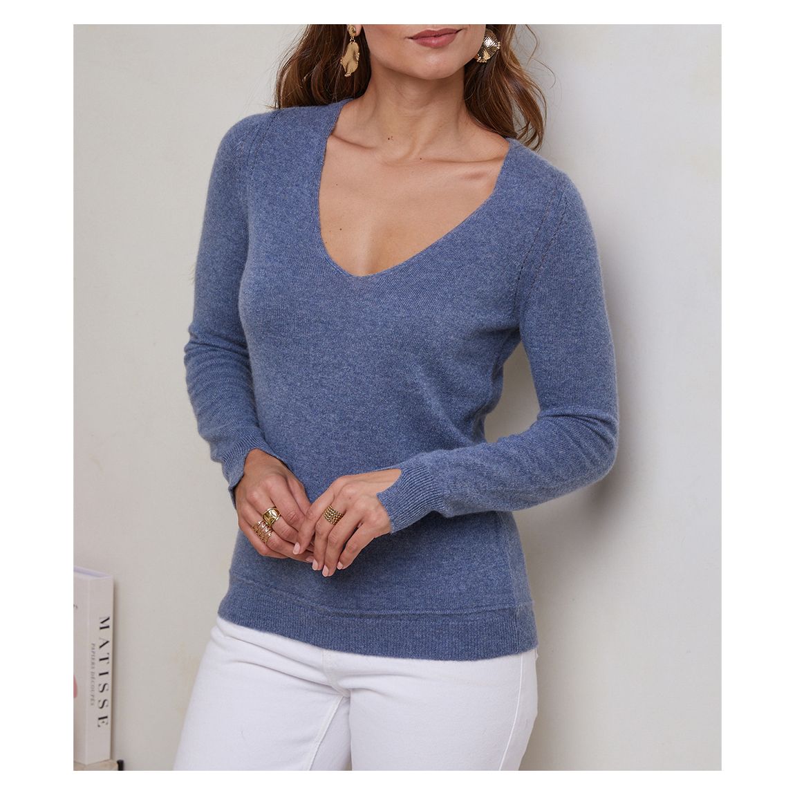 Faded Blue Cashmere V-Neck Jumper main product photo