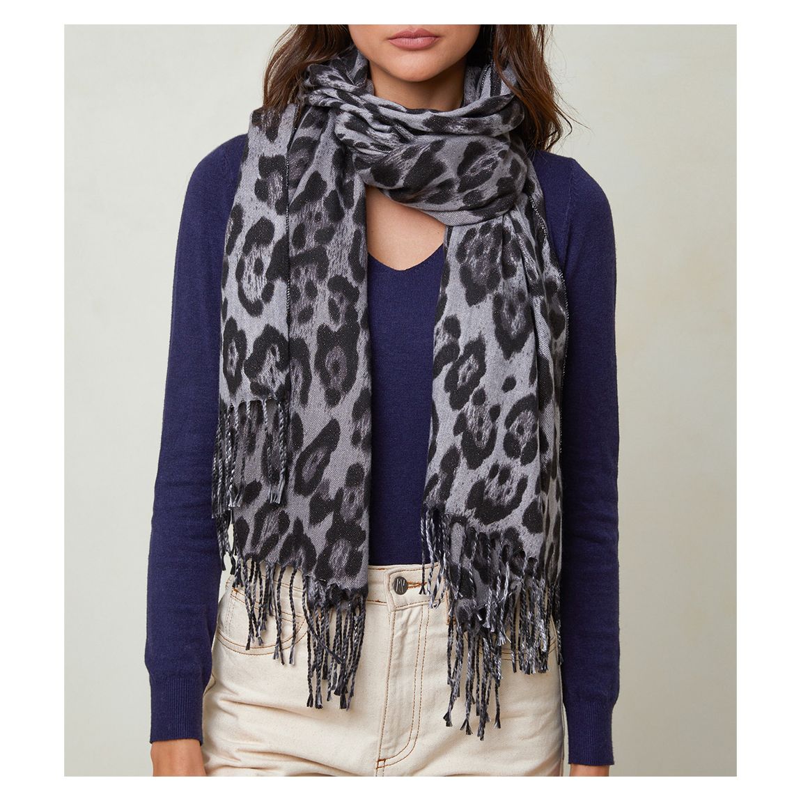 Grey Leopard Print Scarf main product photo