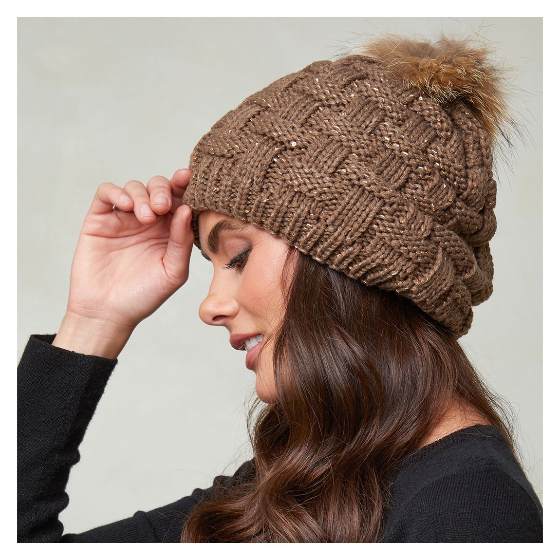 Brown Wool Blend Braided Bobble Hat main product photo
