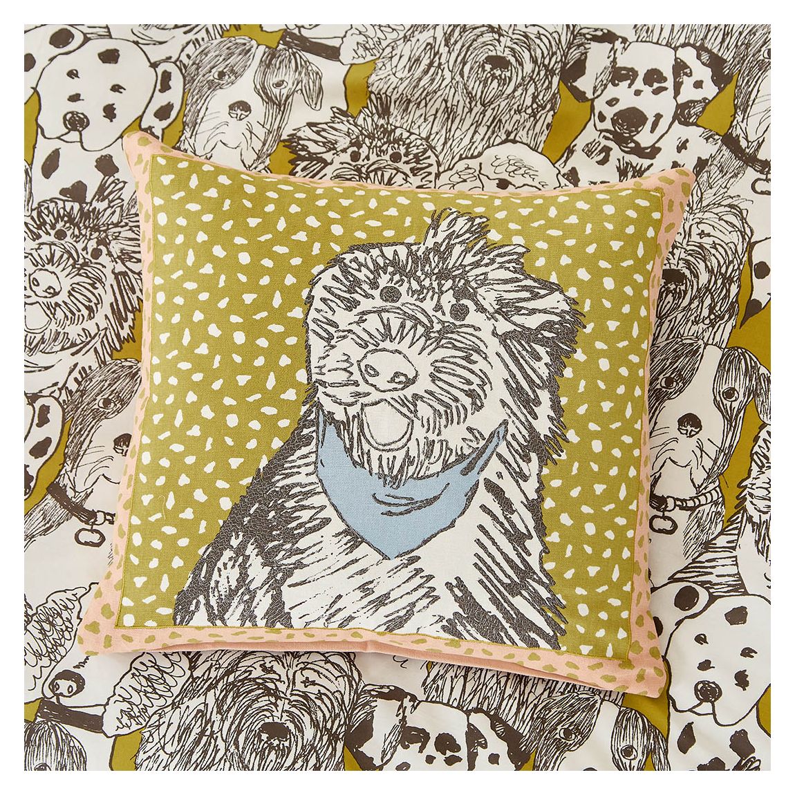 Doggy Day Care Cushion, Mustard main product photo