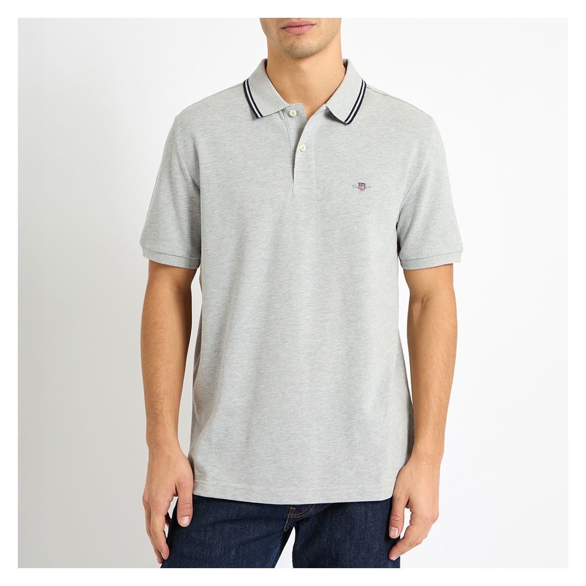 Grey Tipping Collar Cotton Polo Shirt main product photo