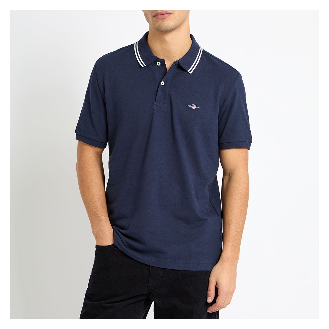 Navy Tipping Collar Cotton Polo Shirt main product photo