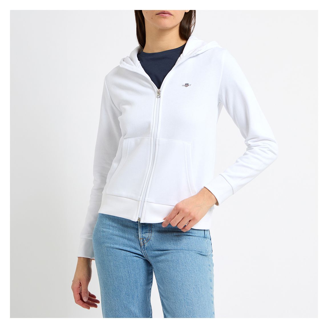 White Regular Shield Zip Hoodie main product photo
