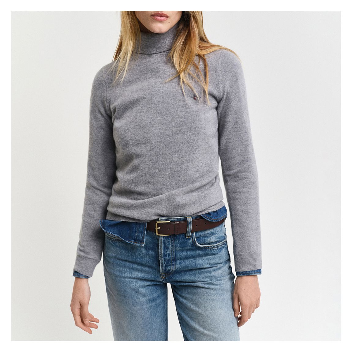Grey Lambswool Blend Roll Neck Jumper main product photo