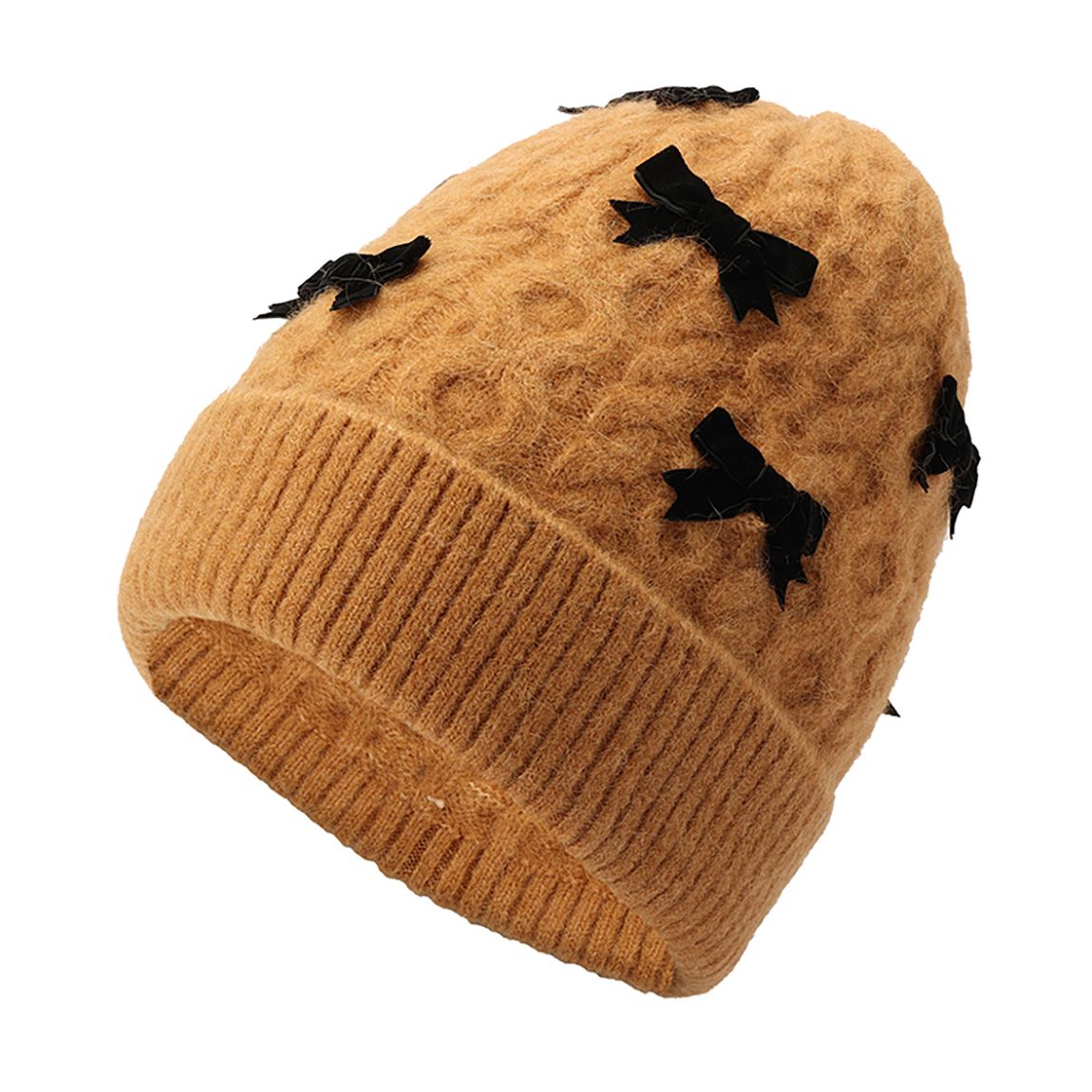 Light Tobacco Velvet Bow Beanie main product photo