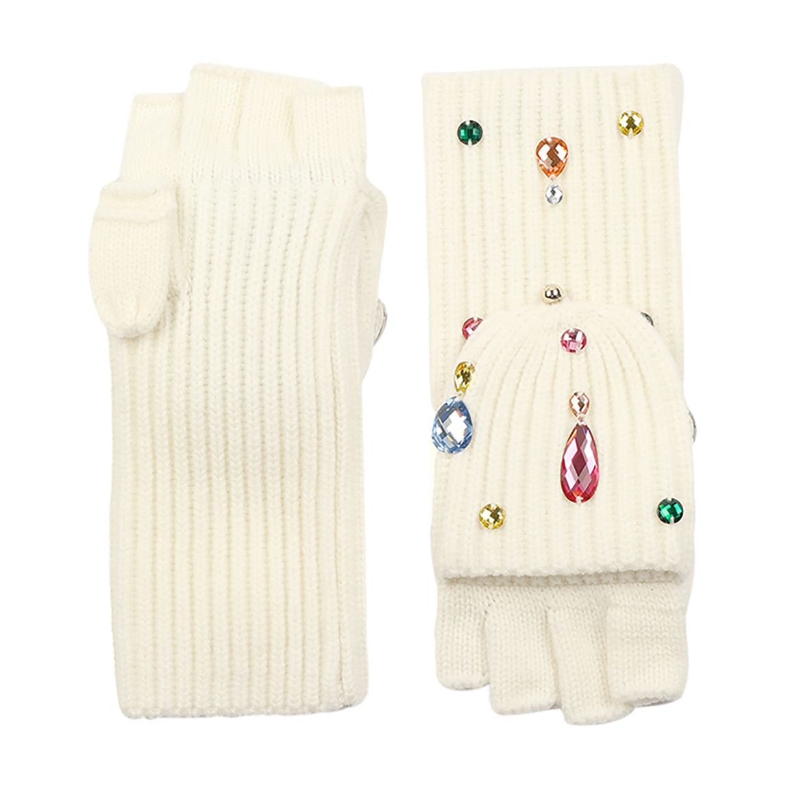 Cream Embellished Pop Top Mitten main product photo