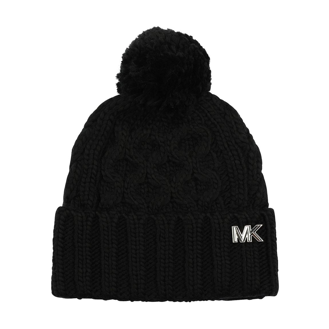 Black Honeycomb Cable Cuff Hat With Self Pom main product photo