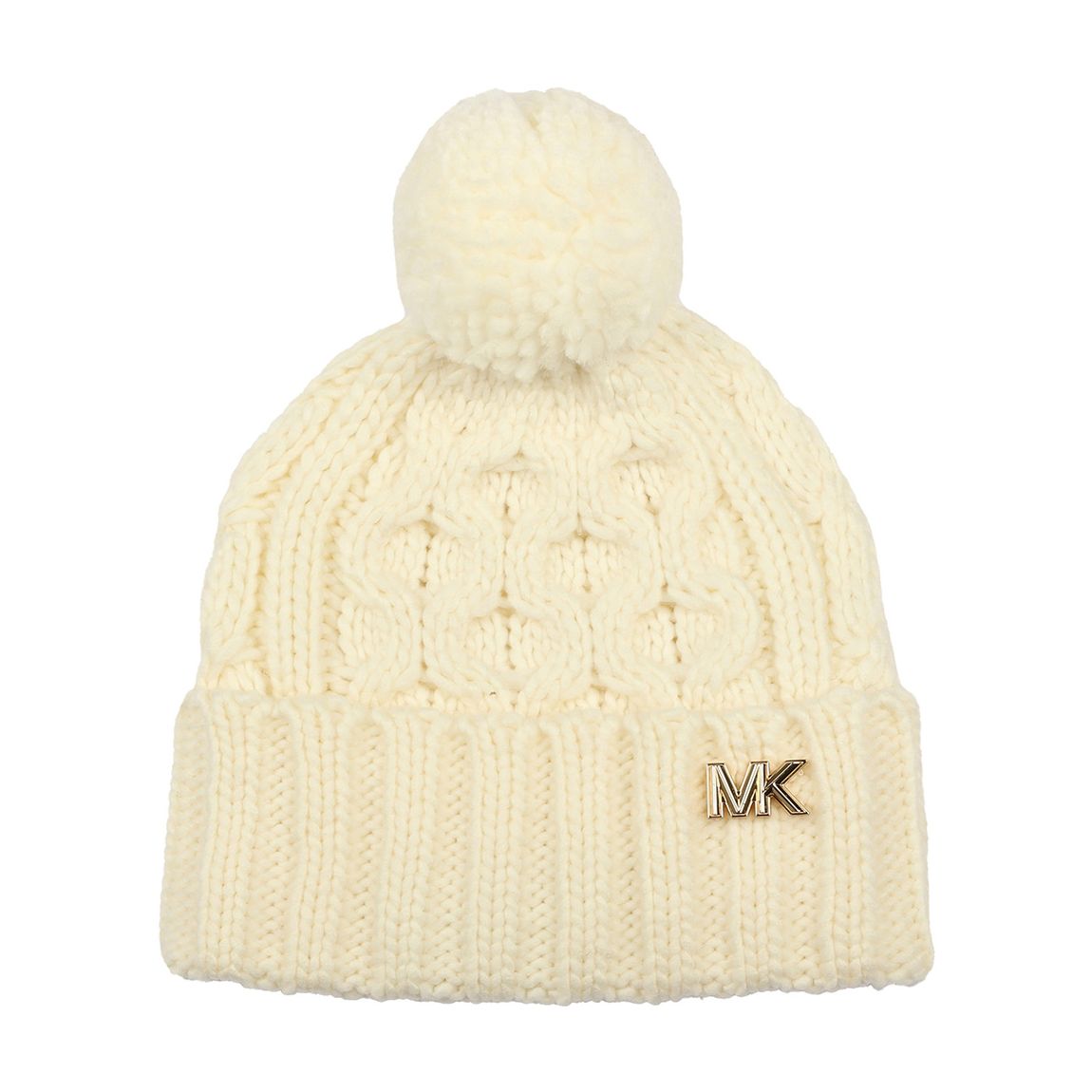 Cream Honeycomb Cable Cuff Hat With Self Pom main product photo