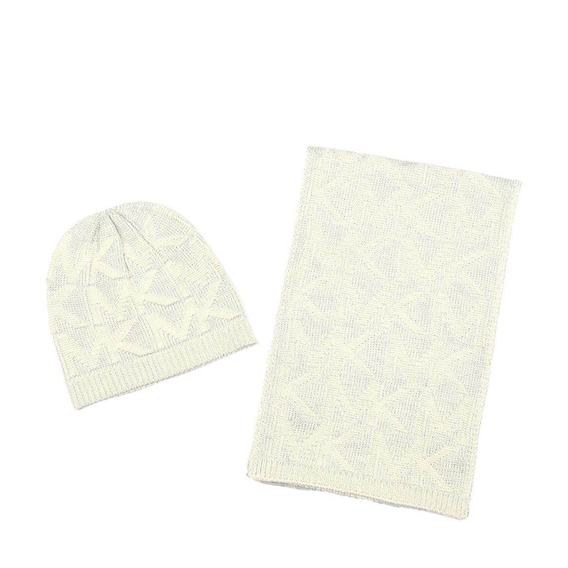 Cream Debossed Knit Mk Metallic Beanie Scarf main product photo