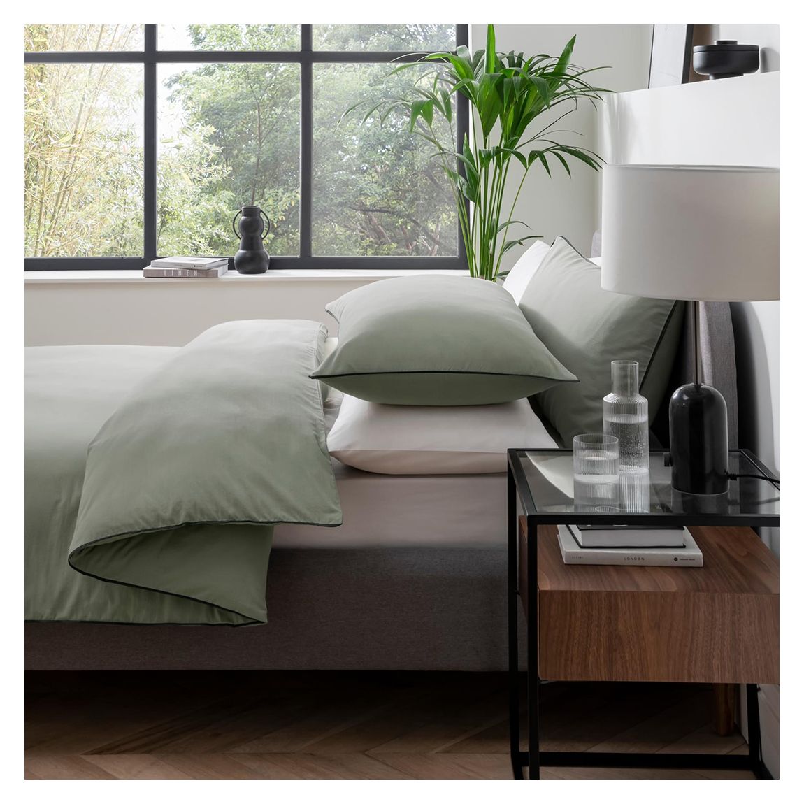 Double Duvet Set, Sage with Forest Border main product photo
