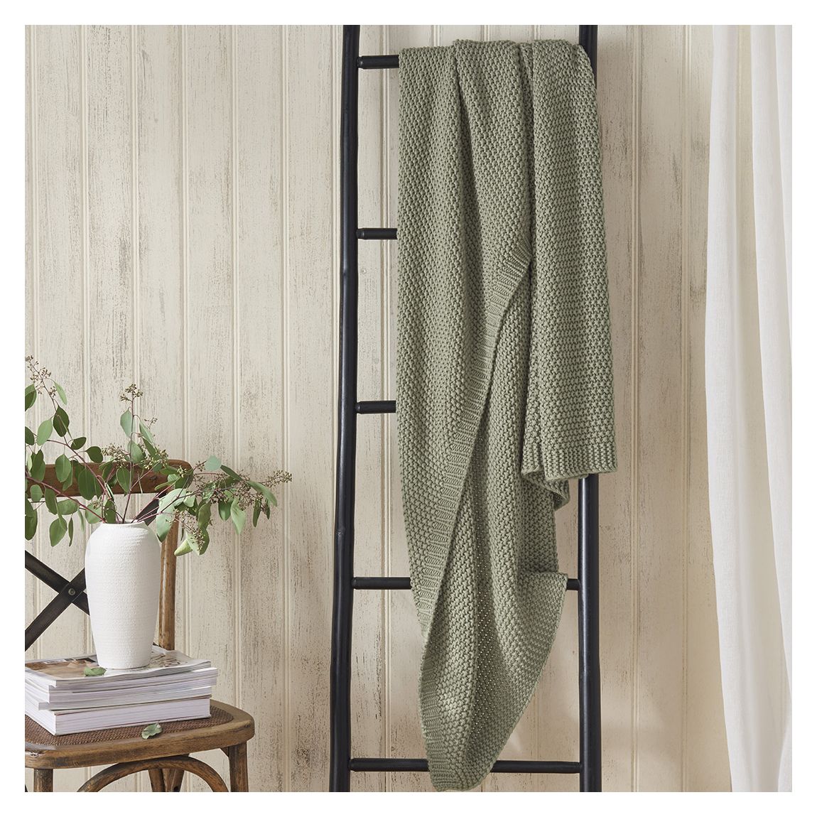 Knitted Throw, Soft Moss main product photo