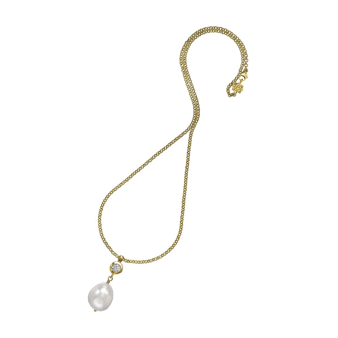 Gold White Baroque Pearl & White Topaz Pendant main product photo