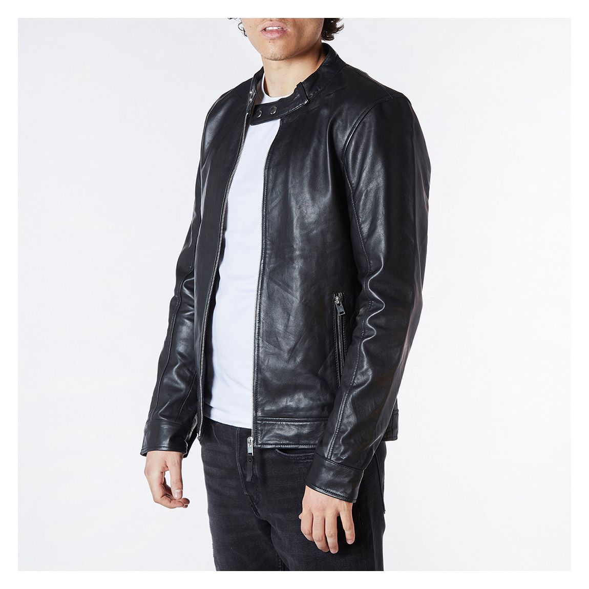 Black Classic Leather Racer Jacket main product photo