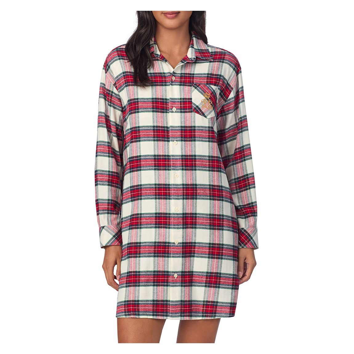 Red Brushed Herringbone Twill Notch Collar Sleepshirt main product photo