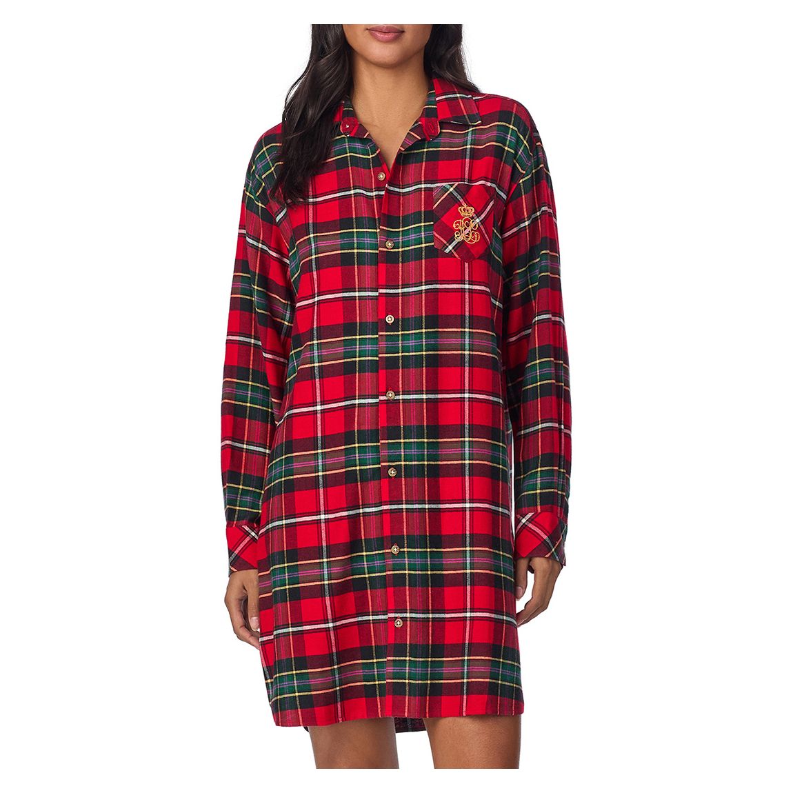 Red Brushed Herringbone Twill Notch Collar Sleepshirt main product photo