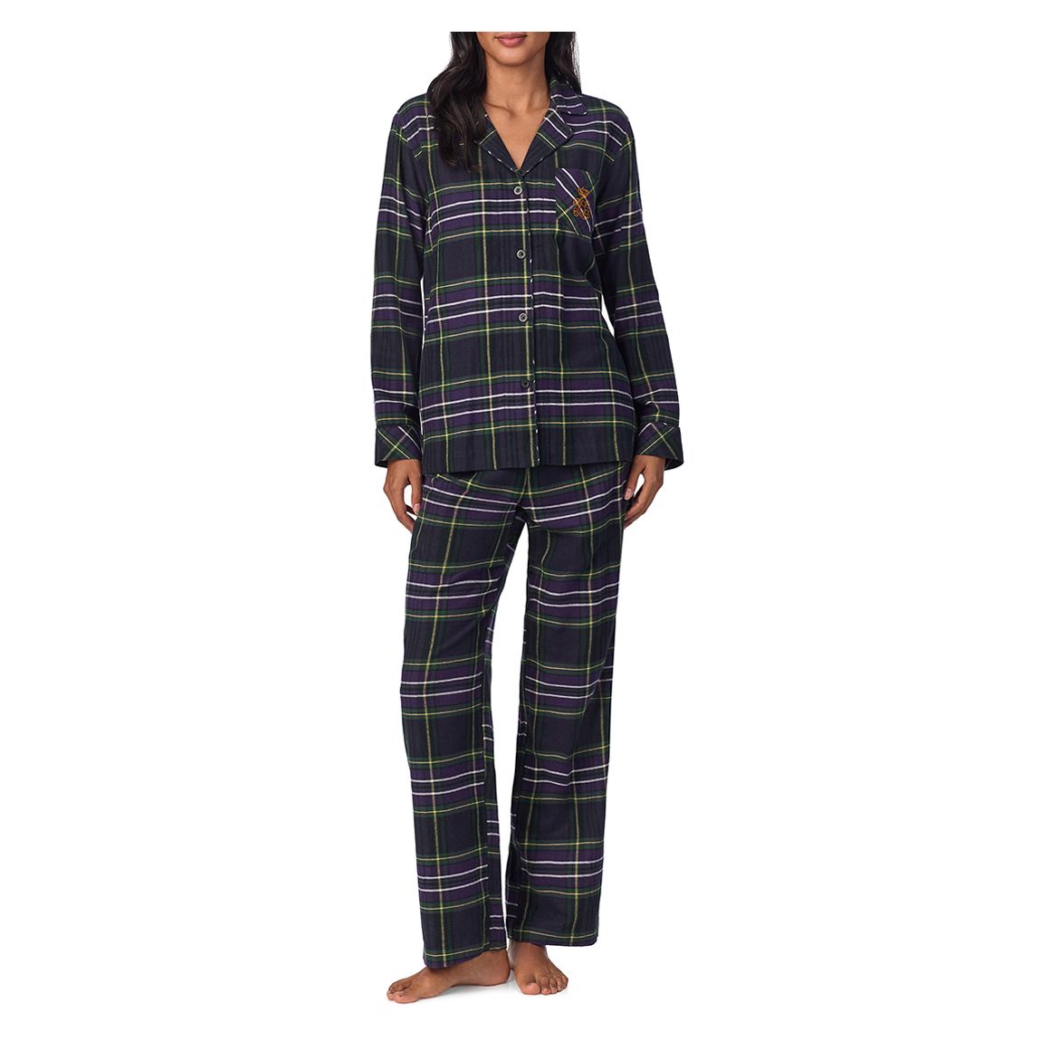 Multi Folded Brushed Herringbone Twill Notch Collar Pajama Set main product photo