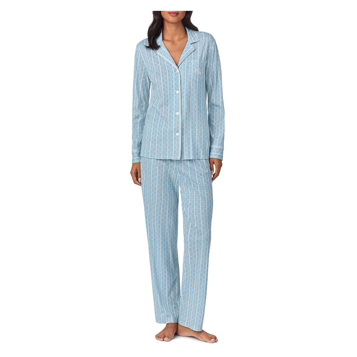 Blue Knit Notch Collar Pyjama Set main product photo