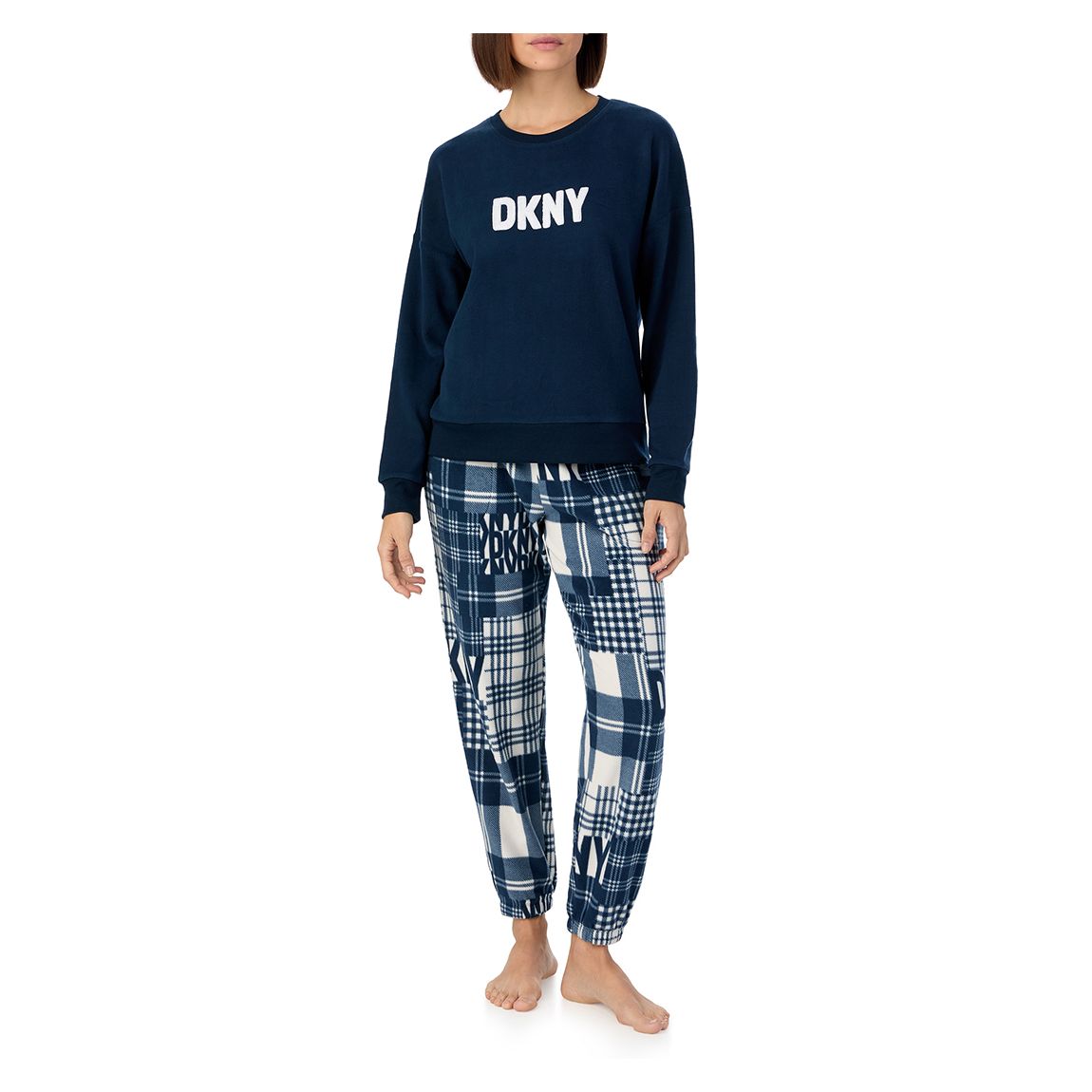 Navy Plaid Cozy Season Fleece Jogger Set main product photo