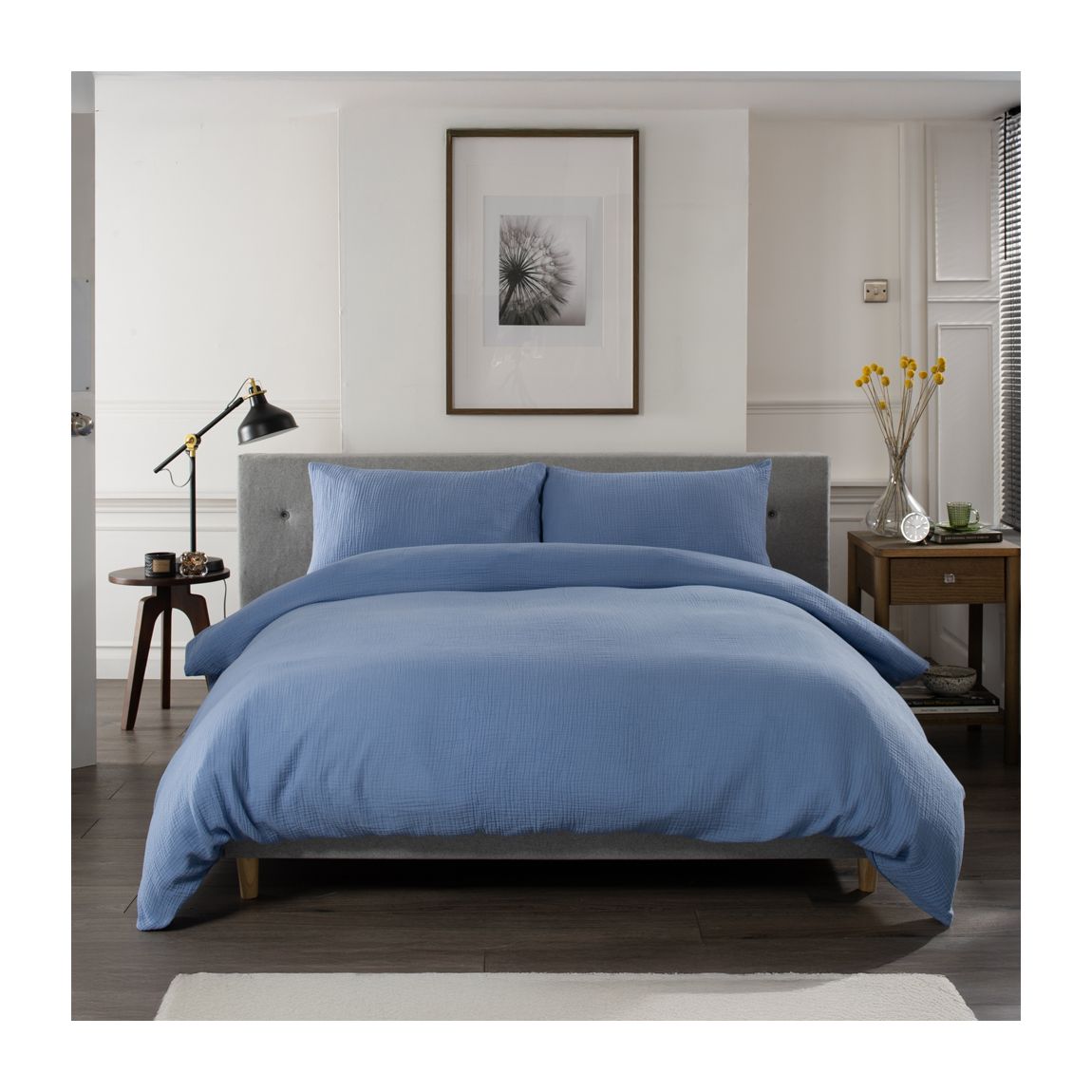 St Quentin 100% Cotton Reversible Duvet Bedding Set Denim Double main product photo