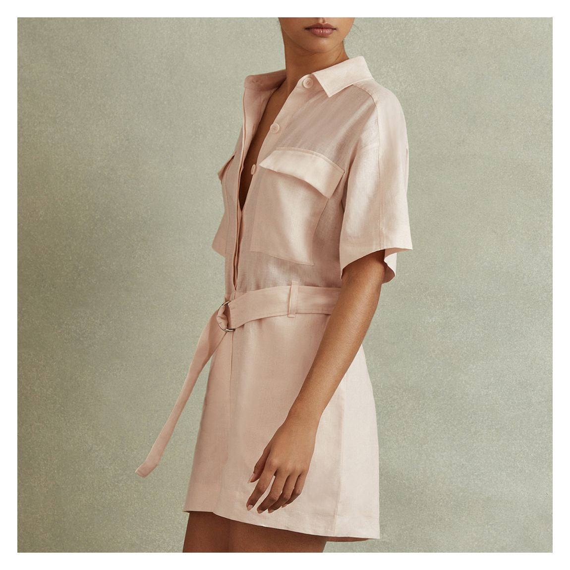 Pink Selina Linen Playsuit main product photo