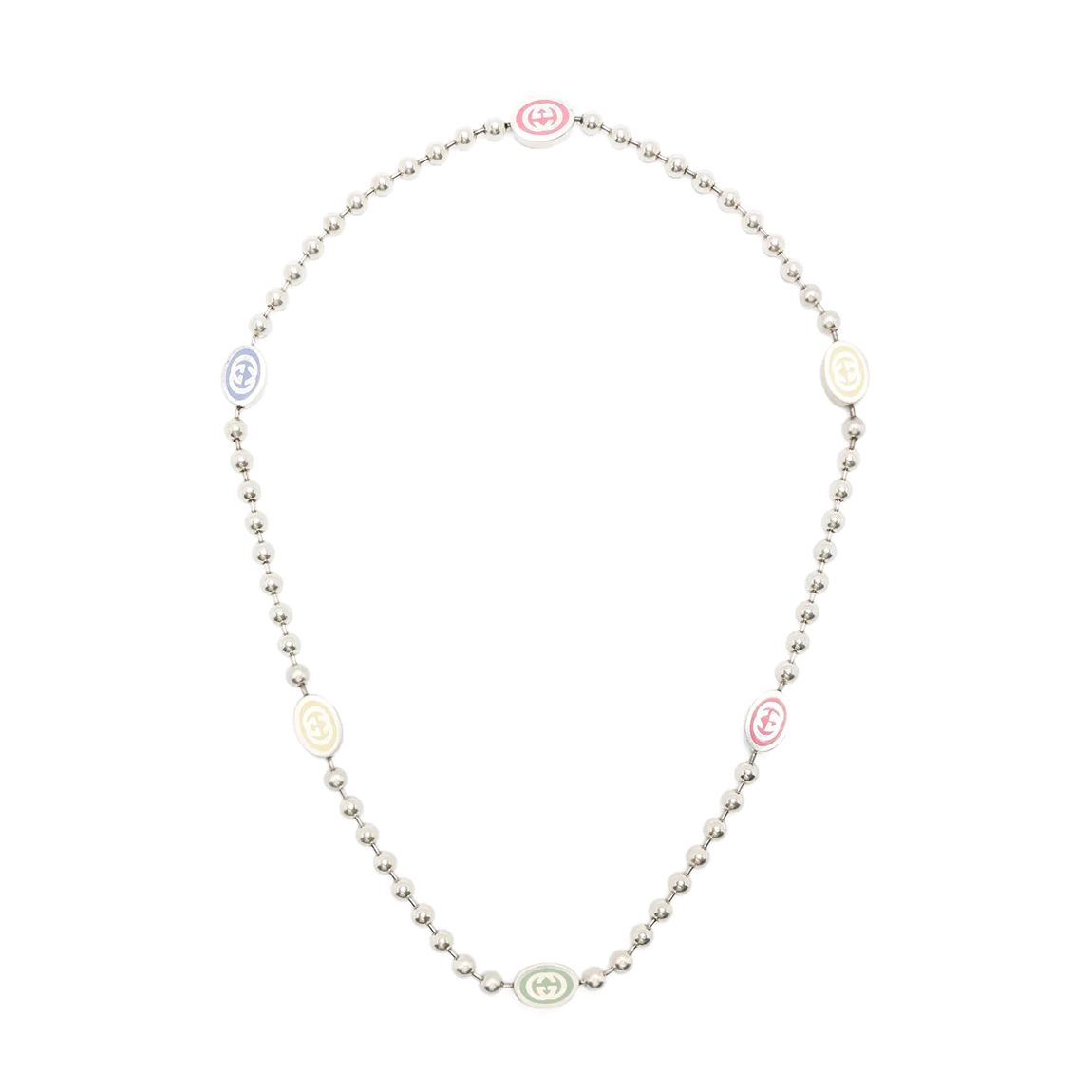 925 Sterling Silver, Blue Enamel Blue Multi Interlocking G Boule Chain Necklace main product photo