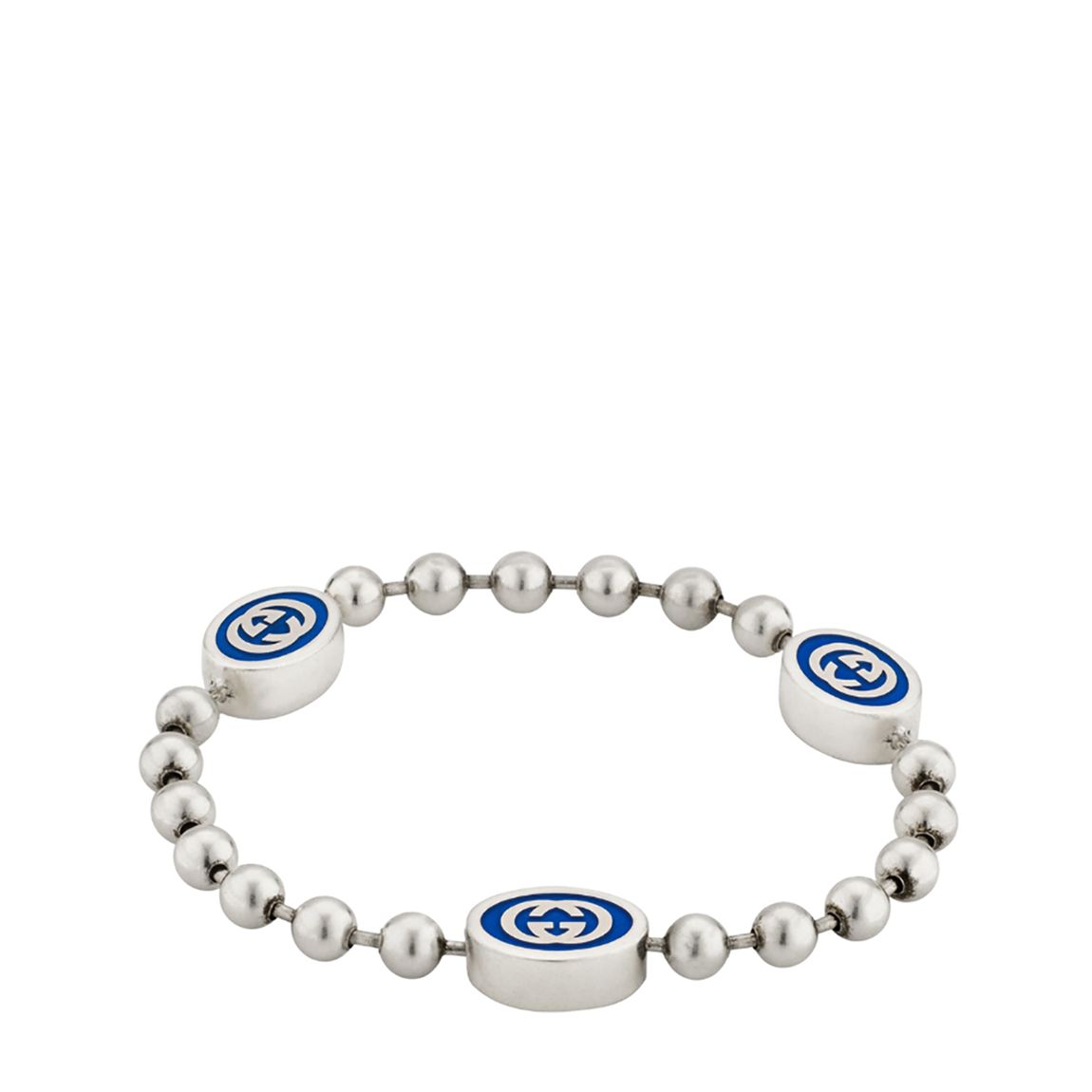 925 Sterling Silver, Blue Enamel Blue Interlocking G Boule Chain Bracelet main product photo
