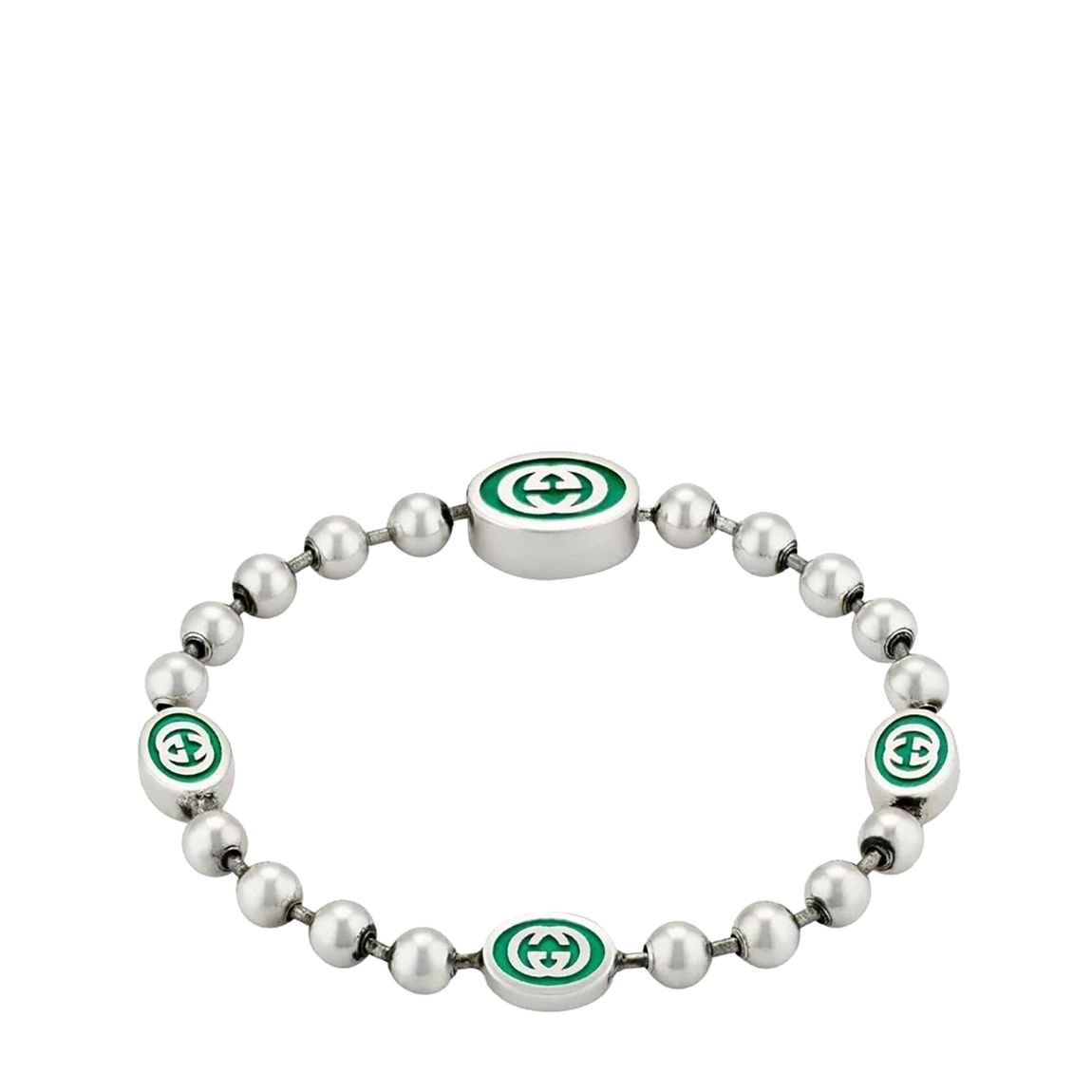 925 Sterling Silver, Green Enamel Green Interlocking G Boule Chain Bracelet main product photo
