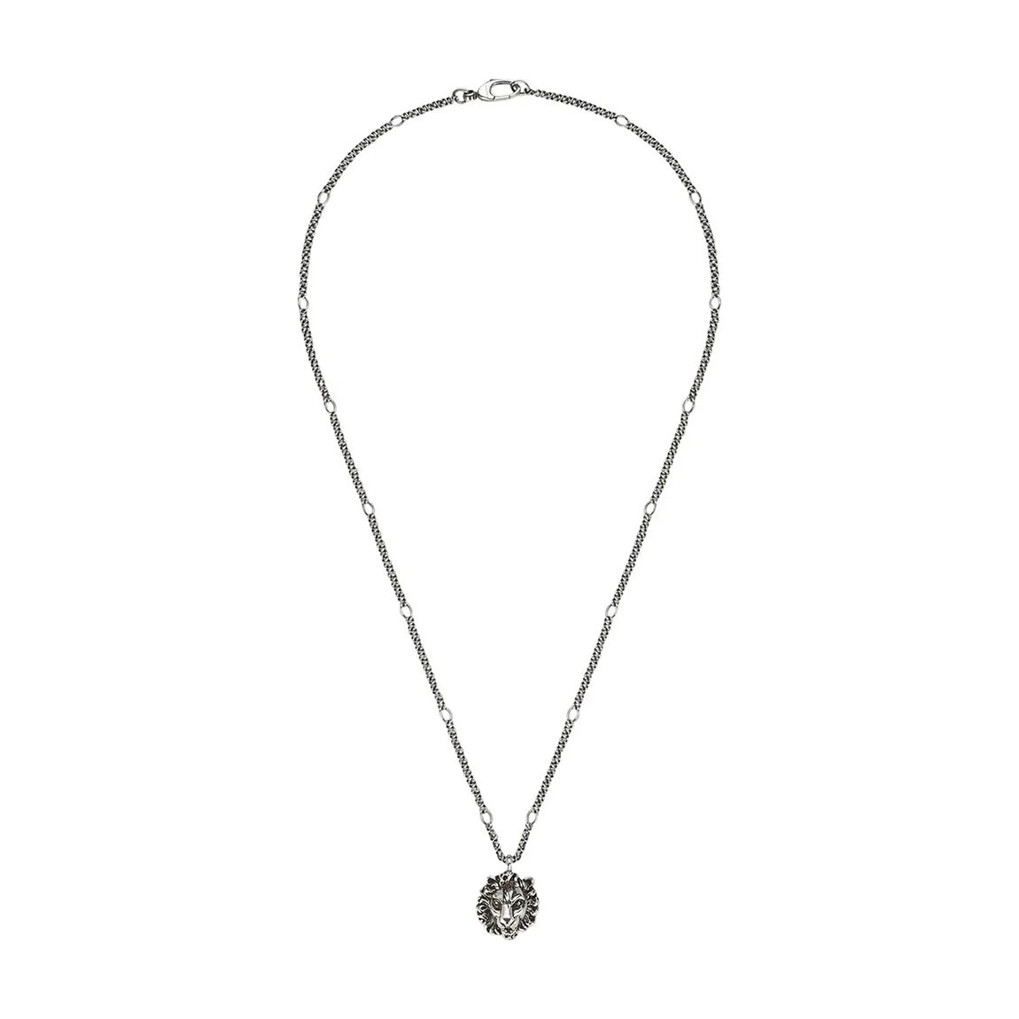 Aged Palladium Lion Head Pendant Necklace main product photo