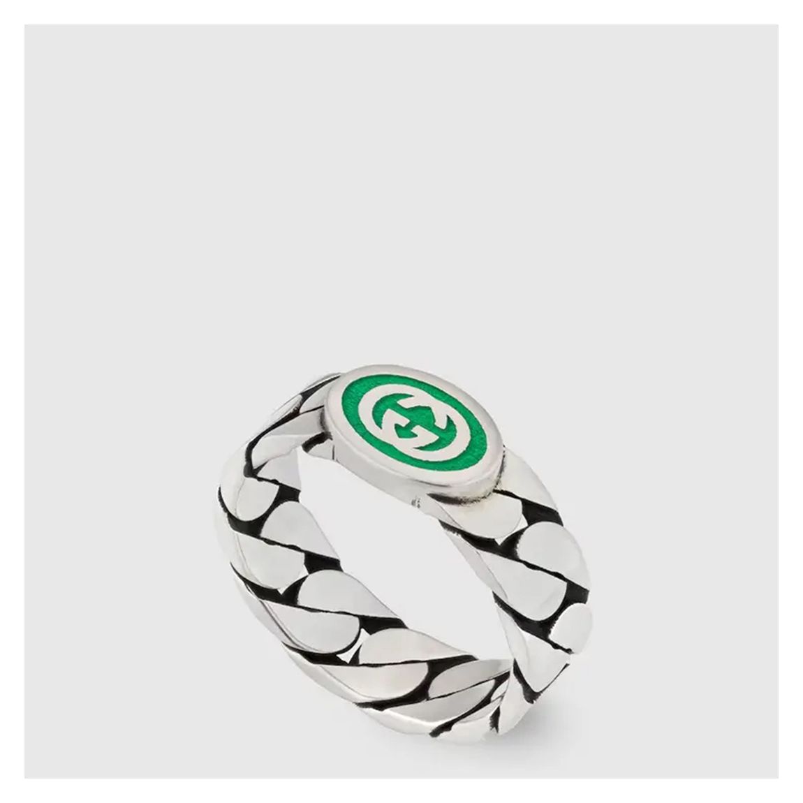 925 Sterling Silver Green Gucci Unisex Interlocking G Enamel Ring main product photo