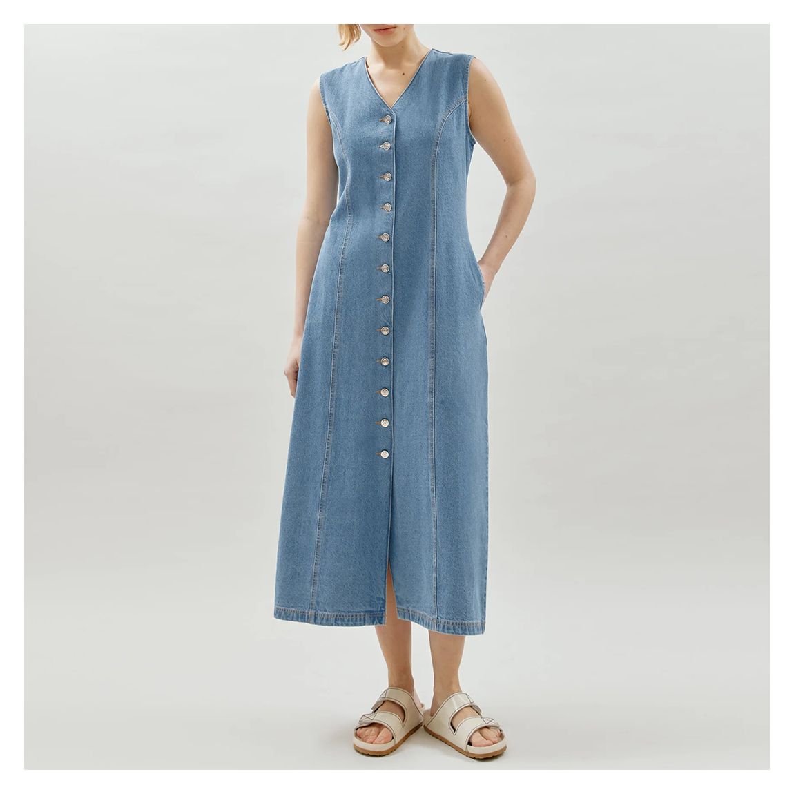 Blue Denim Cotton Midi Dress main product photo