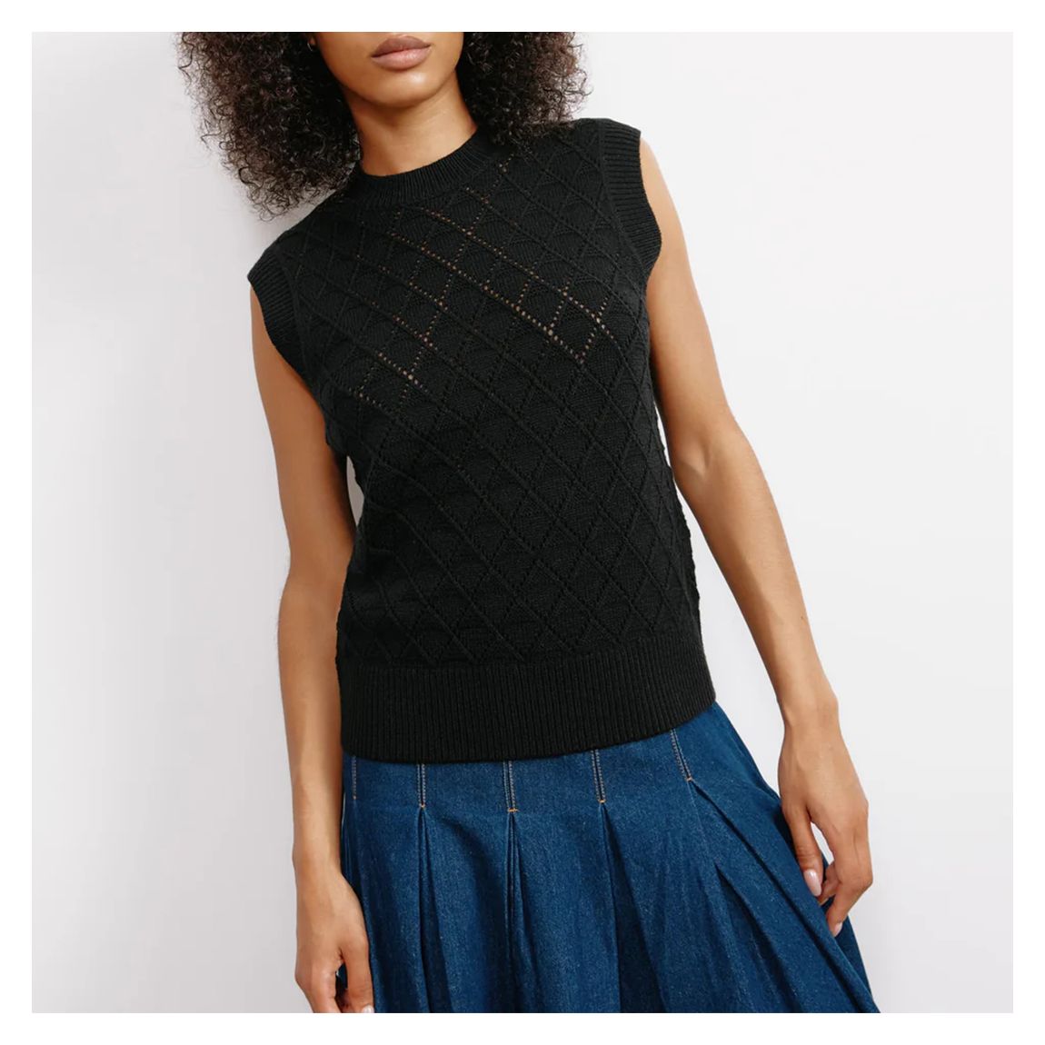 Black Pointelle Knitted Tank Top main product photo