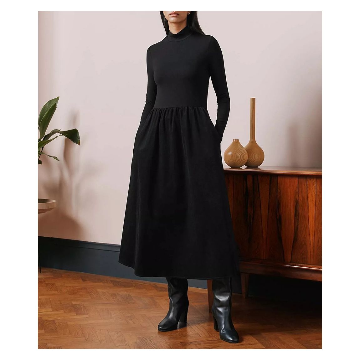 Black Jersey Cotton Midi Dress main product photo