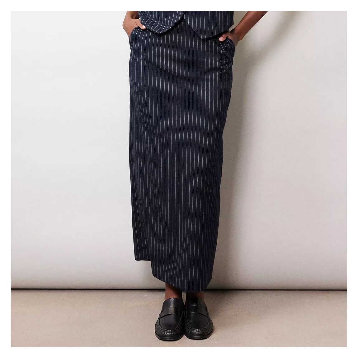 Navy Pinstripe Maxi Skirt main product photo