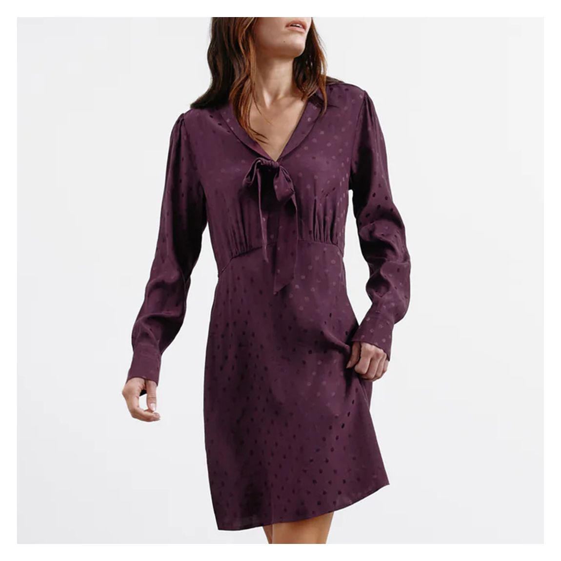 Burgundy Jaquard Spot Bow Dress main product photo