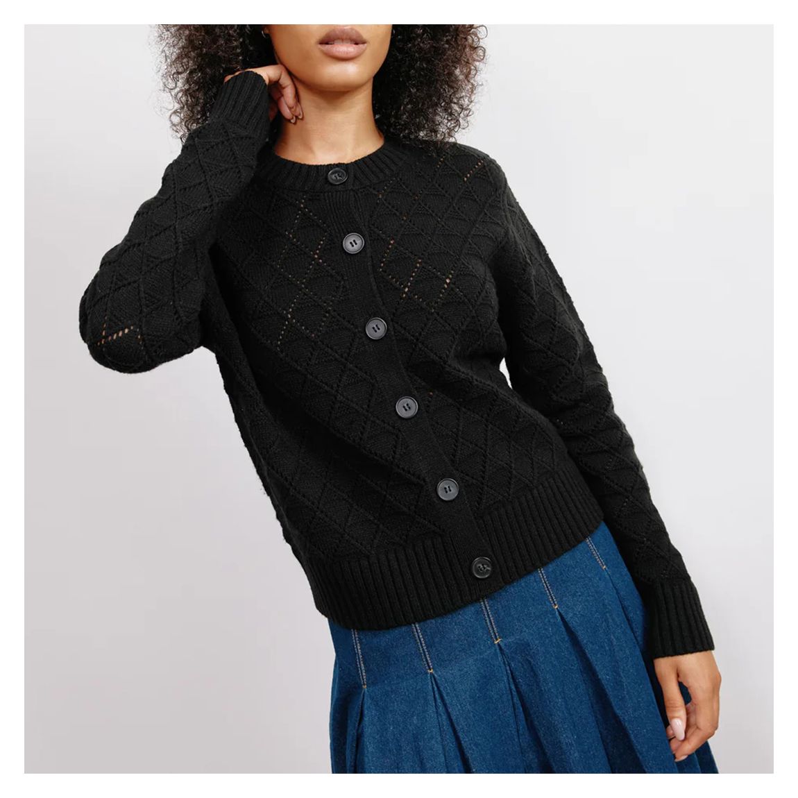 Black Pointelle Wool Blend Cardigan main product photo