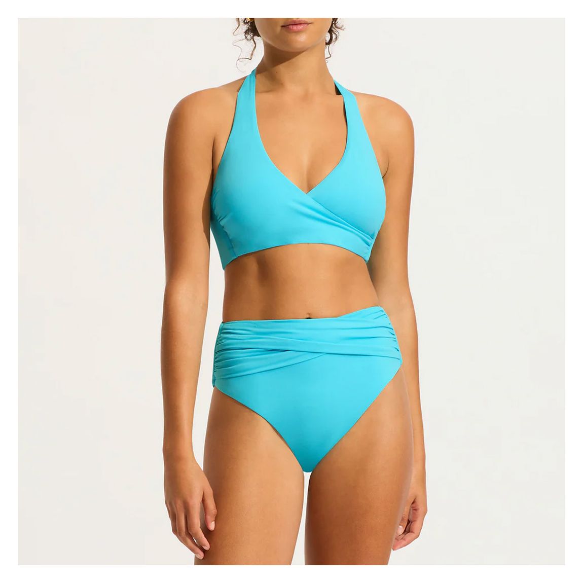 Blue DD Wrap Front Halter Bikini Top main product photo