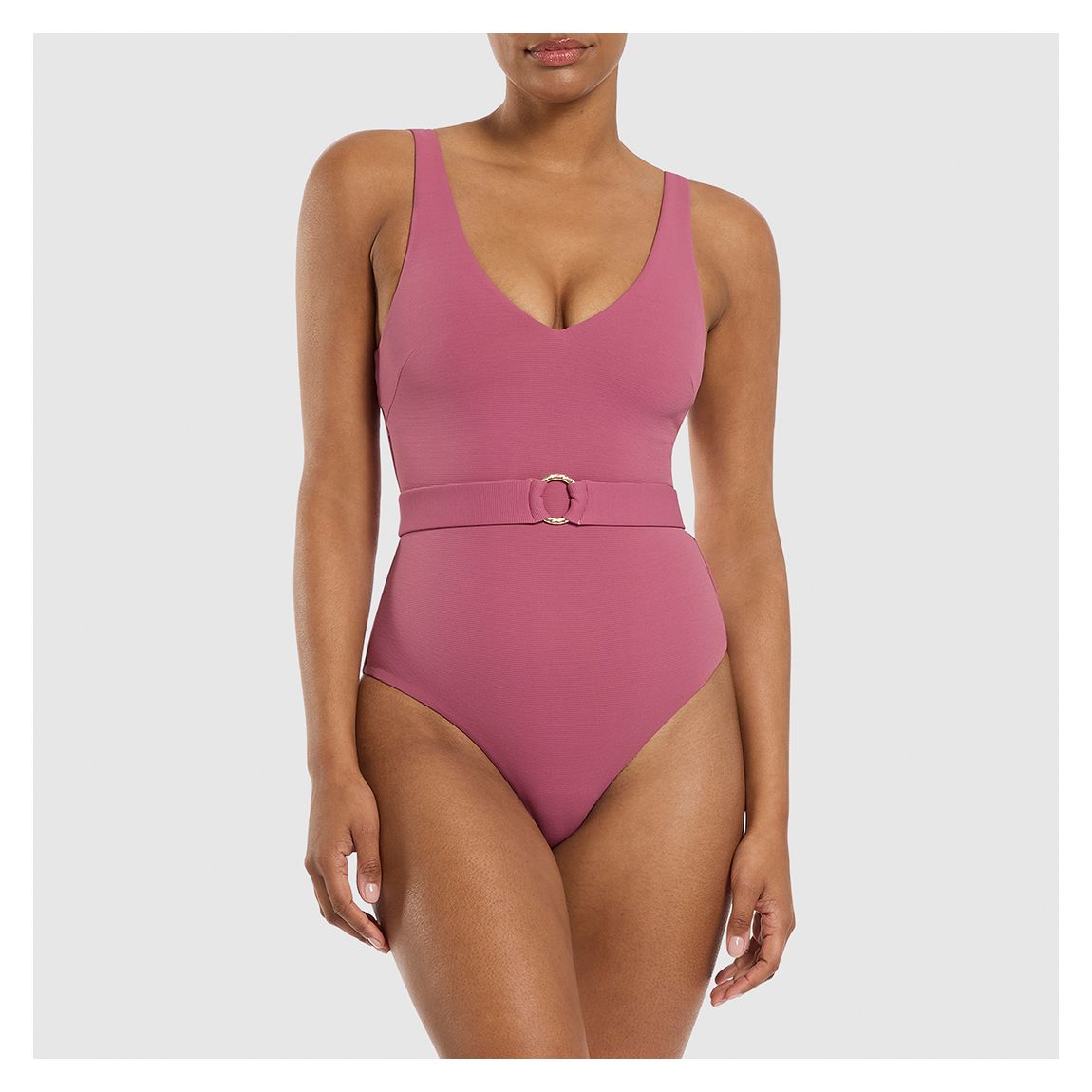 Mauve Islarib V Neck Belted One Piece Swimsuit main product photo