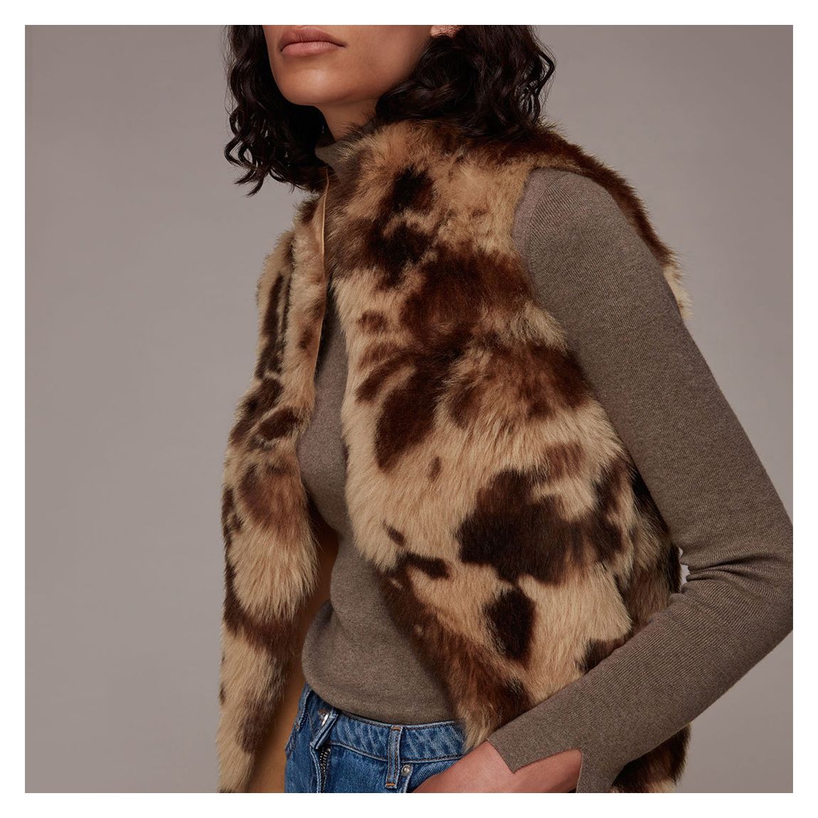 Brown Leopard Print Leather Gilet main product photo