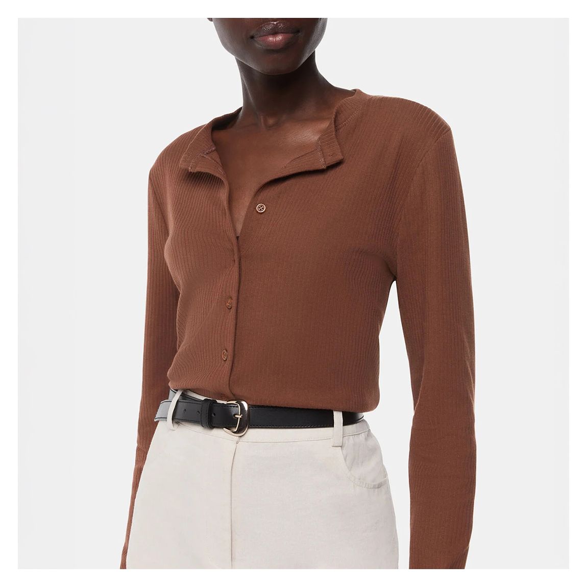 Brown Ribbed Jersey Top main product photo