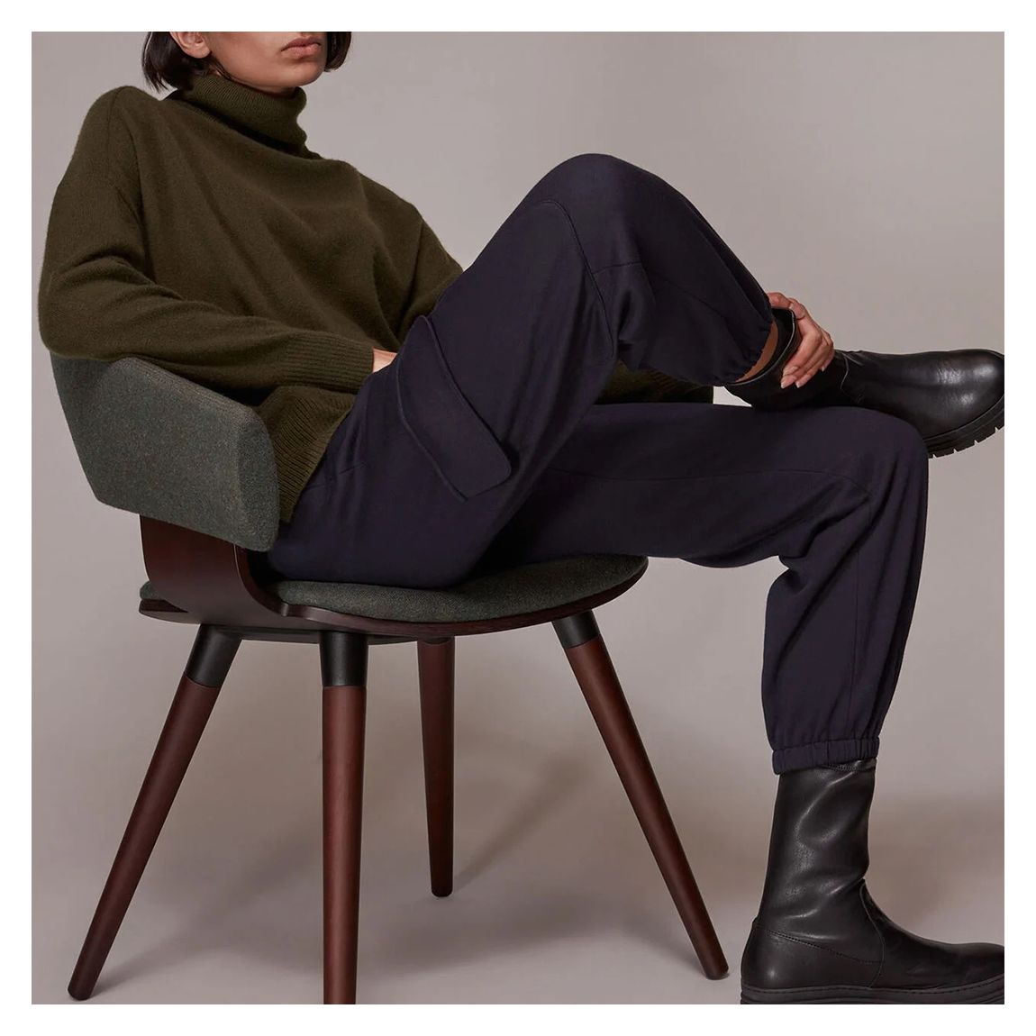 Khaki Cashmere Roll Neck Jumper main product photo